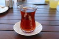 Turkish tea in traditional glass cup. Royalty Free Stock Photo