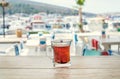 Turkish tea in traditional glass cup on wooden Royalty Free Stock Photo
