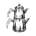 Turkish teapot, retro hand drawn vector illustration. Royalty Free Stock Photo