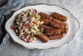 Turkish Tekirdag or inegol Kofte with Piyaz Salad