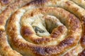 Turkish Tepsi Boregi, Round Borek, Tray pastry Turkish name; rulo borek Royalty Free Stock Photo