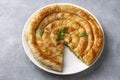 Turkish Tepsi Boregi, Round Borek, Tray pastry - Turkish name rulo borek - ispanakli borek Royalty Free Stock Photo