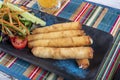 Turkish Tepsi Boregi, Round Borek, Tray pastry Turkish name; rulo borek - sigara boregi Royalty Free Stock Photo