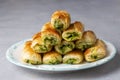 Turkish Tepsi Boregi, Round Borek, Tray pastry (Turkish name rulo borek - sigara boregi Royalty Free Stock Photo