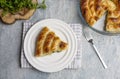 Turkish Tepsi Boregi, Round Borek, Tray pastry - Turkish name rulo borek - ispanakli borek Royalty Free Stock Photo