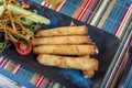 Turkish Tepsi Boregi, Round Borek, Tray pastry Turkish name; rulo borek - sigara boregi Royalty Free Stock Photo