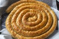 Turkish Tepsi Boregi, Round Borek, Tray pastry Turkish name; rulo borek Royalty Free Stock Photo