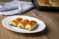 Turkish Tepsi Boregi, Round Borek, Tray pastry Turkish name; rulo borek Royalty Free Stock Photo