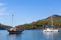 Turkish touristic boats over calm sea in Olu Deniz, Turkey Royalty Free Stock Photo