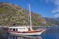 Turkish touristic boats over calm sea in Oludeniz, Turkey Royalty Free Stock Photo