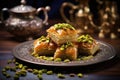 Turkish traditional baklava on a modern white table