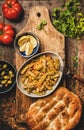 Turkish traditional starter braised green beans with vegetables and flatbread Royalty Free Stock Photo