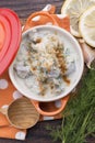 Turkish traditional tripe soup; iskembe corbasi and offal soup Royalty Free Stock Photo