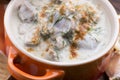 Turkish traditional tripe soup; iskembe corbasi and offal soup Royalty Free Stock Photo