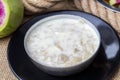 Turkish Traditional Tripe Soup on a linen background. Local name iskembe corbasi Royalty Free Stock Photo