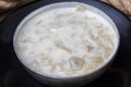 Turkish Traditional Tripe Soup on a linen background. Local name iskembe corbasi Royalty Free Stock Photo