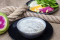 Turkish Traditional Tripe Soup on a linen background. Local name iskembe corbasi Royalty Free Stock Photo