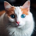 A Turkish Van cat (Felis catus) showcasing dichromatic eyes