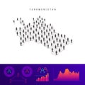 Turkmen people map. Detailed vector silhouette. Mixed crowd of men and women. Population infographic elements