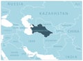 Turkmenistan - blue map with neighboring countries and names