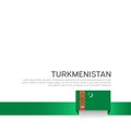 Turkmenistan flag background. State patriotic turkmen banner, cover. Ribbon color flag of turkmenistan on a white background.