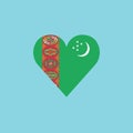 Turkmenistan flag icon in a heart shape in flat design Royalty Free Stock Photo