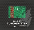 Turkmenistan flag, vector sketch hand drawn illustration on dark grunge background Royalty Free Stock Photo