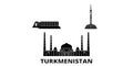 Turkmenistan flat travel skyline set. Turkmenistan black city vector illustration, symbol, travel sights, landmarks. Royalty Free Stock Photo