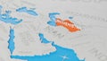 Turkmenistan highlighted on a white simplified 3D world map. Digital 3D render