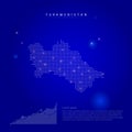 Turkmenistan illuminated map with glowing dots. Dark blue space background. Vector illustration