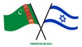 Turkmenistan and Israel Flags Crossed And Waving Flat Style. Official Proportion. Correct Colors