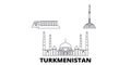 Turkmenistan line travel skyline set. Turkmenistan outline city vector illustration, symbol, travel sights, landmarks. Royalty Free Stock Photo