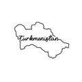 Turkmenistan outline map with the handwritten country name. Continuous line drawing of patriotic home sign