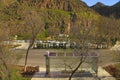 Turkmenistan, Village Gorge - March 23, 2019: bus stop and parking for cars near the Gala recreation complex Royalty Free Stock Photo