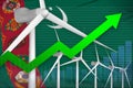 Turkmenistan wind energy power rising chart, arrow up - renewable natural energy industrial illustration. 3D Illustration Royalty Free Stock Photo