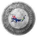 Turks and Caicos Islands Flag Button with Map Royalty Free Stock Photo