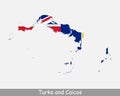 Turks and Caicos Map Flag. Map of TCI with flag isolated on a white background. British Overseas Territory.  Vector illustration Royalty Free Stock Photo
