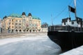 Turku, Finland. Embankment of the river Aura on a winter Royalty Free Stock Photo