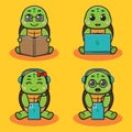 Vector illustration of cute Little Turtle Hobby cartoon set.