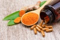 Tumeric herbal medicine capsule. Royalty Free Stock Photo