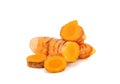Turmeric Curcuma longa Linn rhizome root sliced  on white Royalty Free Stock Photo
