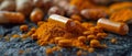 Turmeric and Curcumin Capsules: A Vivid Health Closeup. Concept Curcumin Benefits, Turmeric