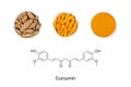 Turmeric and the chemical formula and structure of curcumin, E100