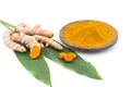 Turmeric curcumin powder in wooden bowl Royalty Free Stock Photo