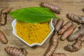 Turmeric, leaf, roots and powder