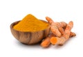 Turmeric powder and turmeric (curcumin) rhizomes . Royalty Free Stock Photo