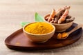 Turmeric powder and fresh turmeric (Curcuma, curcumin)