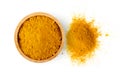 Turmeric powder in wood bowl on white background Royalty Free Stock Photo