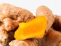 Turmeric root close up, white background Royalty Free Stock Photo