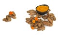 Turmeric root and grounded isolated Royalty Free Stock Photo